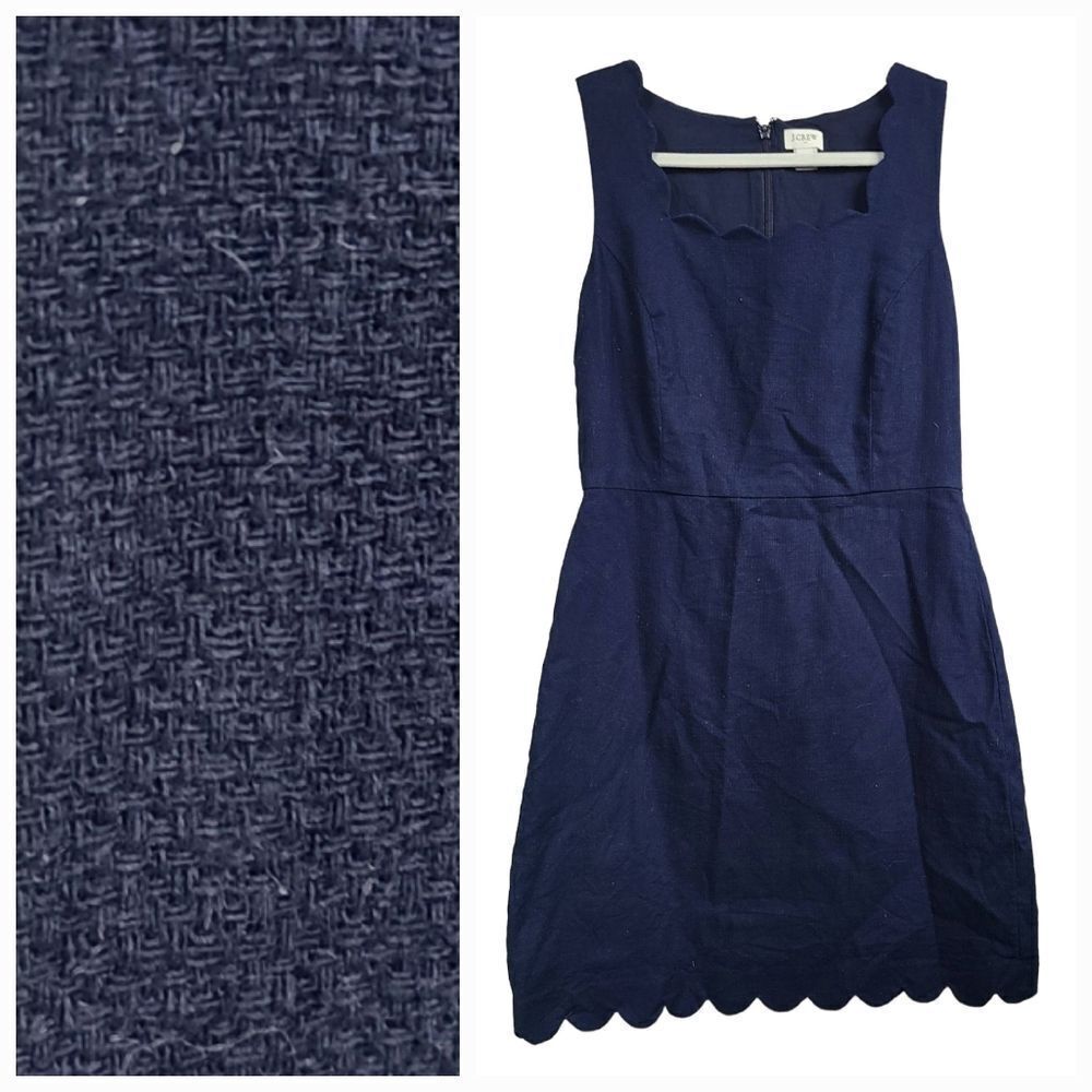 J.Crew Scalloped Basketweave Navy Blue Sleeveless Tank Dress Fit & Flare Size 8 - Picture 12 of 12